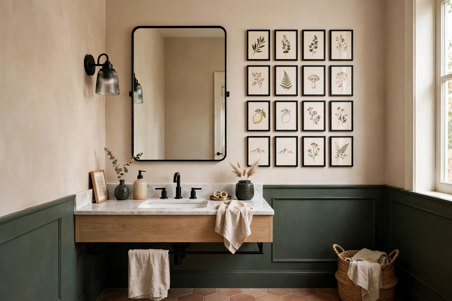 Half Bath Gallery Wall Of Small Framed Art Prints