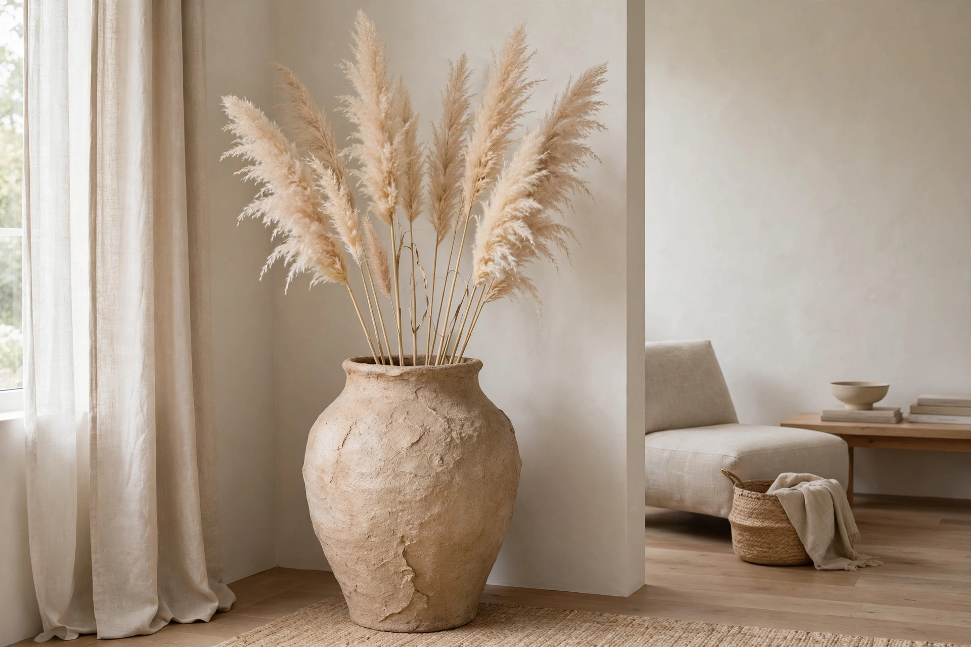 Oversized Floor Vase With Tall Branches In Corner