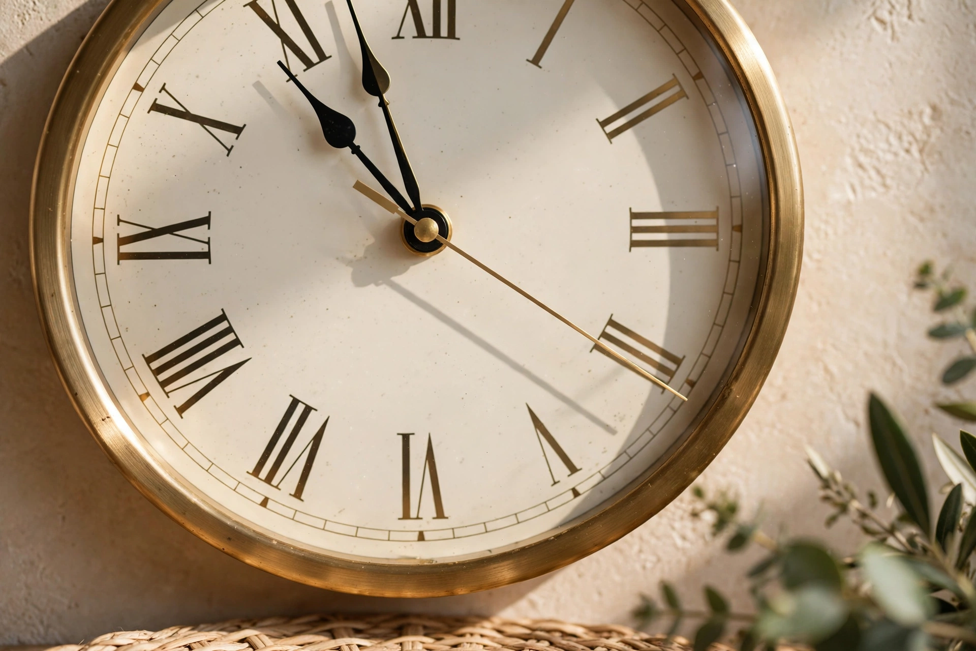Close-up of a silent sweep second hand gliding on an elegant entryway wall clock