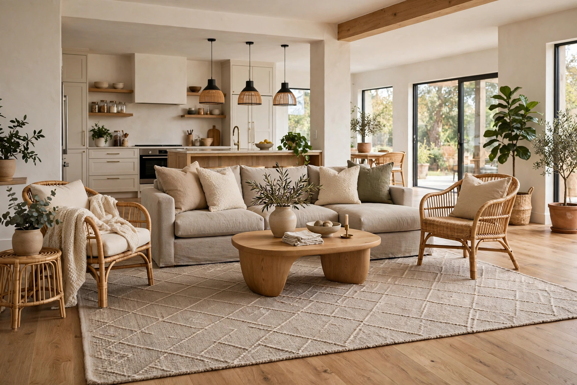 Open plan living room rug defining the seating zone