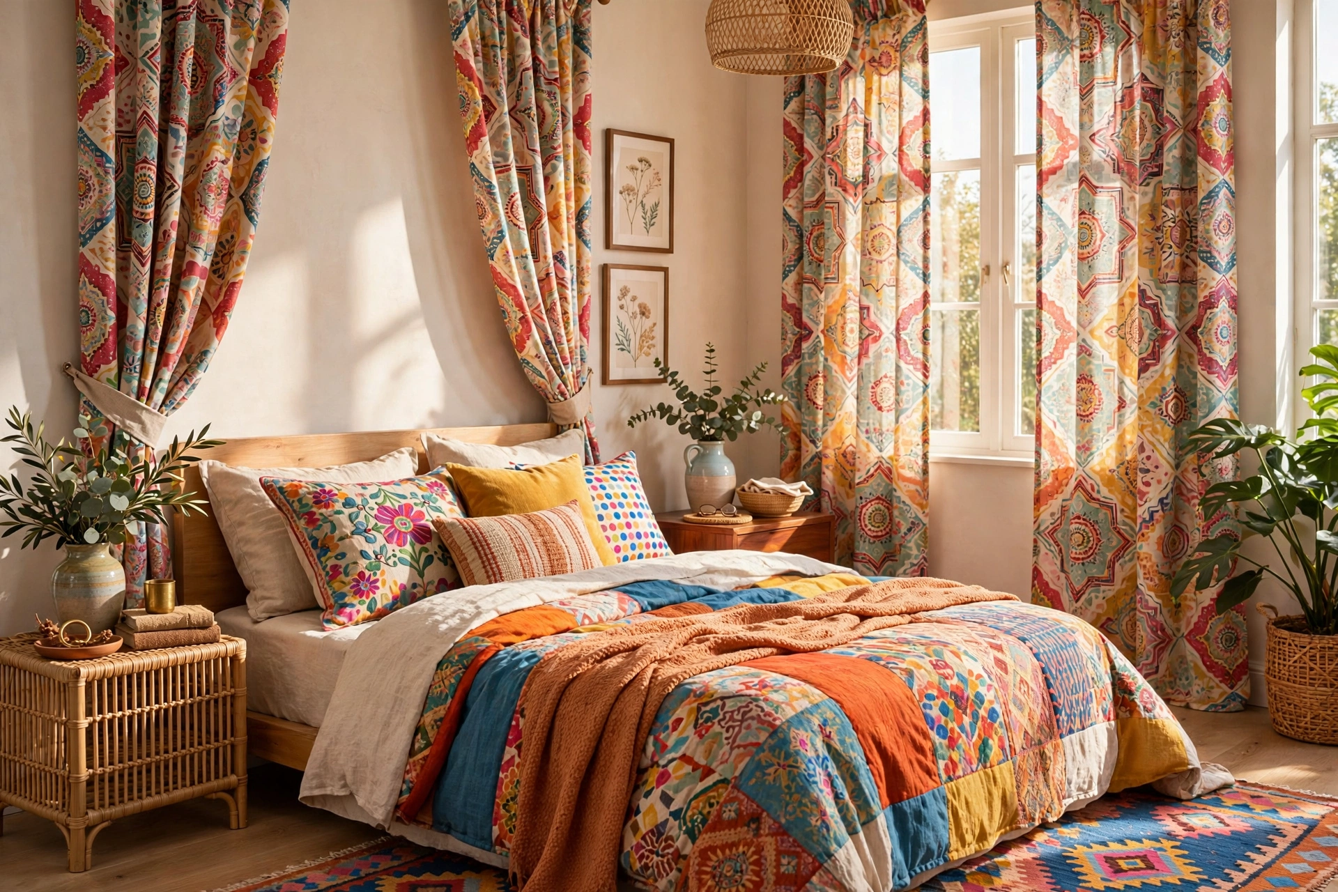 Printed Pattern Curtains Colorful Bedroom Decor