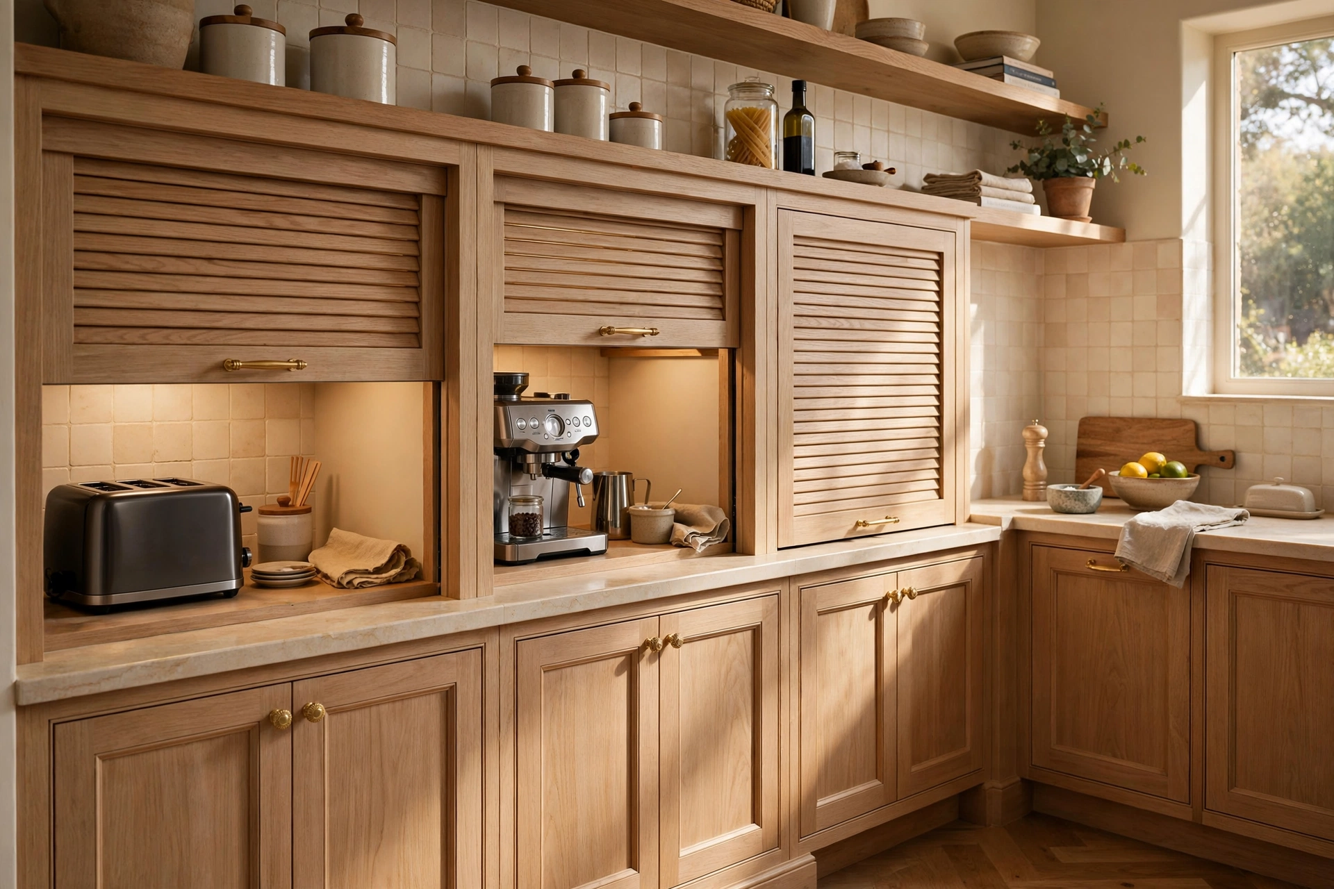 Appliance Garages Hiding Small Appliances In A Butler's Pantry