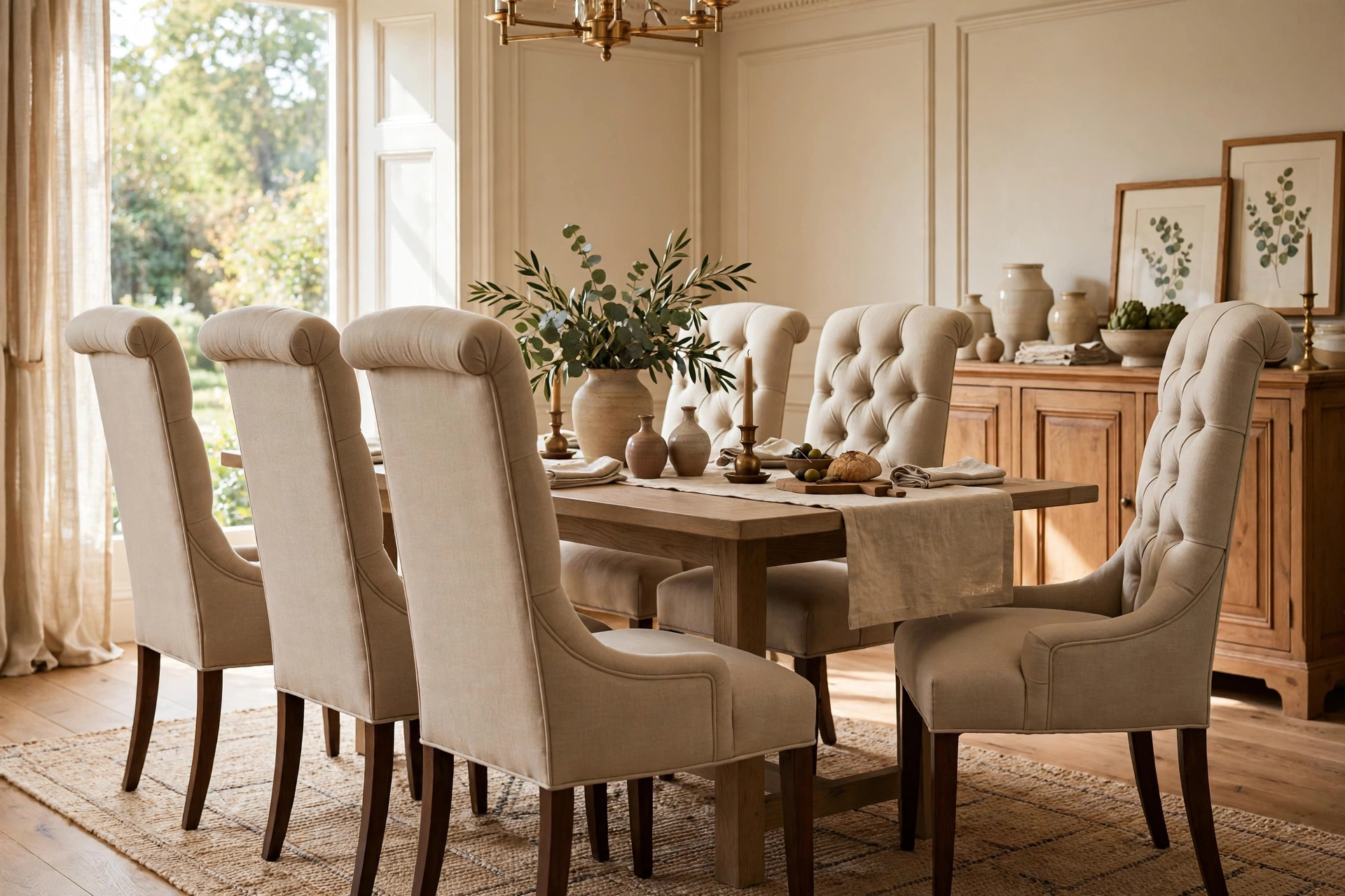 High Back Upholstered Chairs in a Formal Dining Room