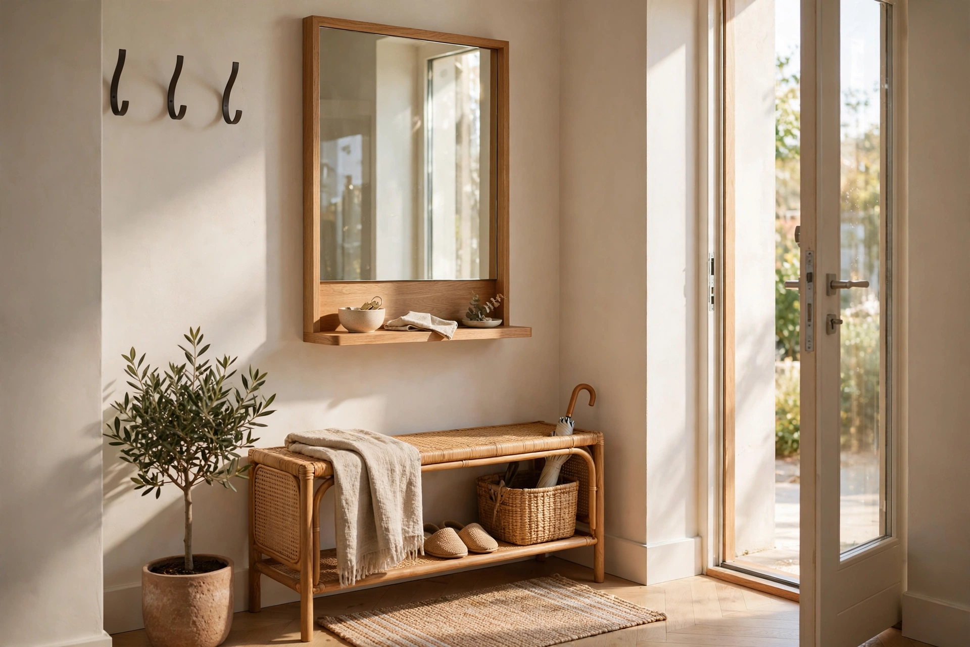 Mirror With an Integrated Shelf in a Small Entryway