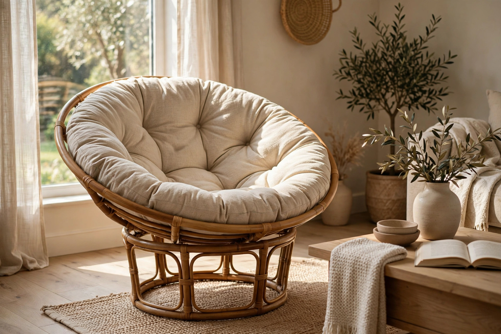Round Papasan Lounge Chair With A Soft Cushion