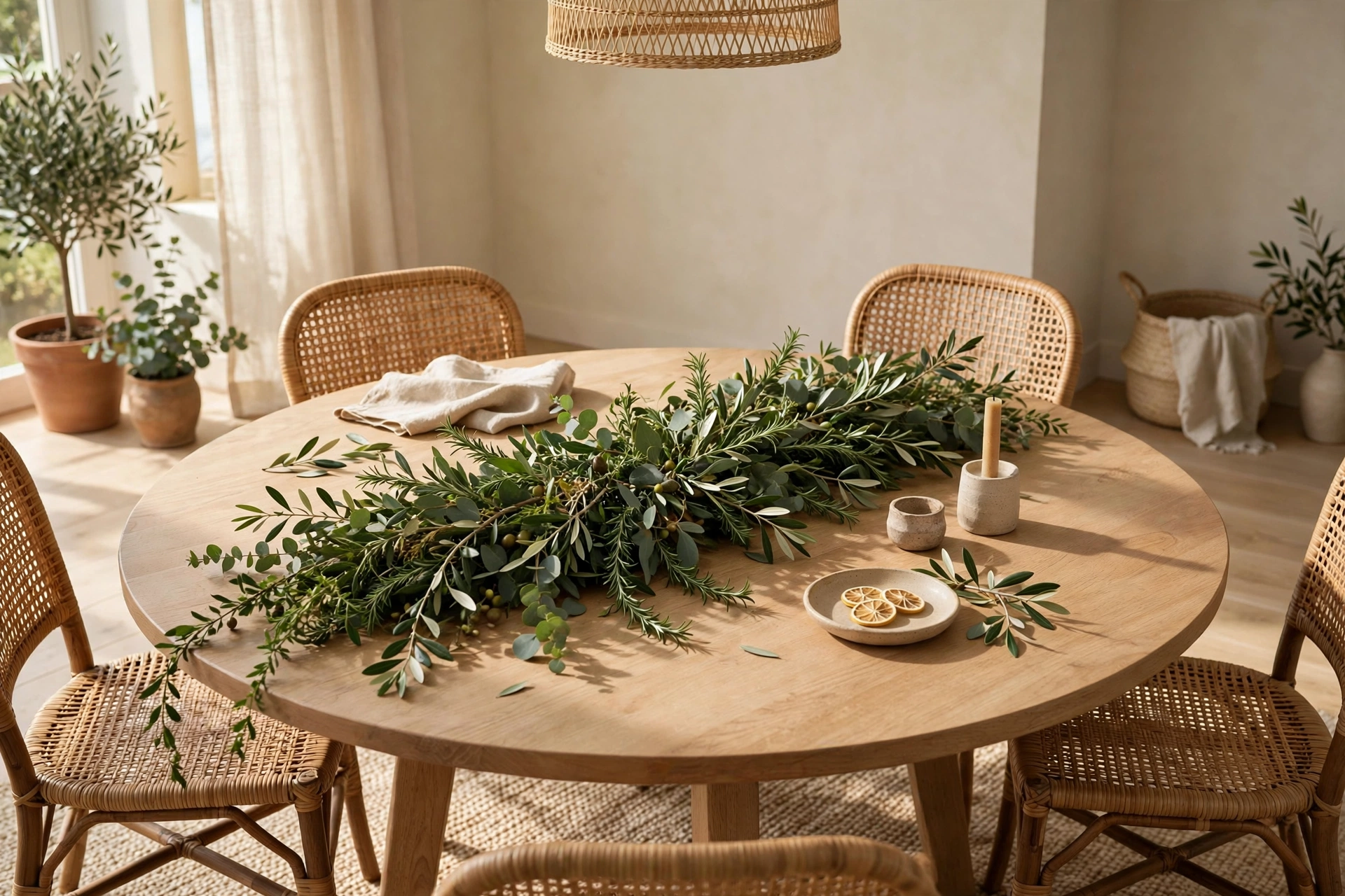 Greenery Garland Runner on a Round Dining Table