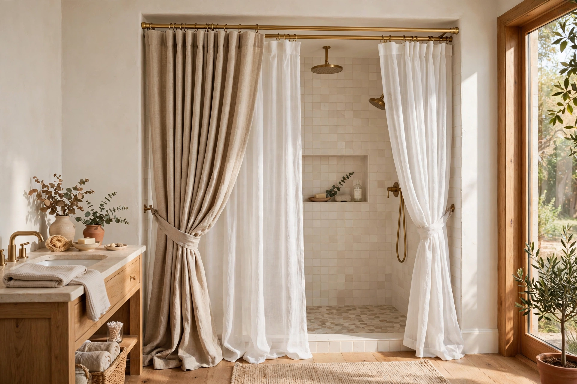 Layered Double Curtain Rod Shower Styling Look