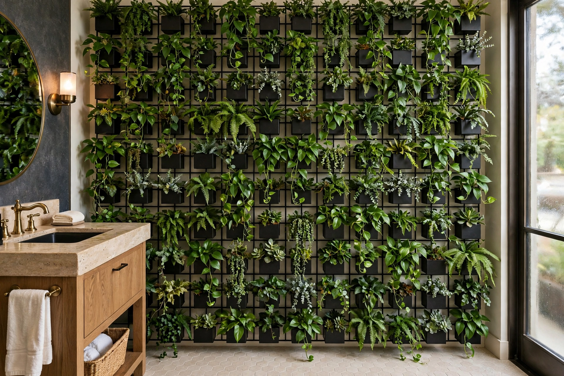 Living Wall Of Greenery In Bathroom