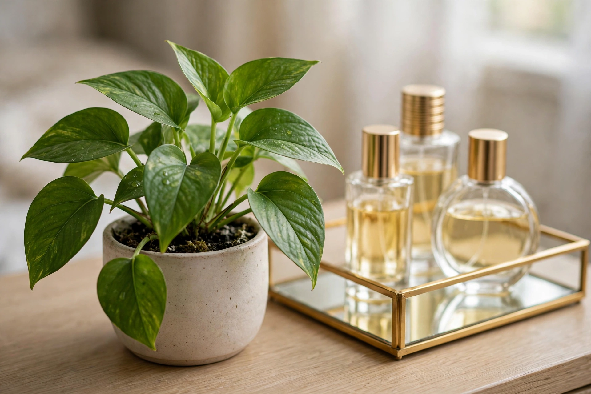 Small Potted Plant On Vanity Tabletop