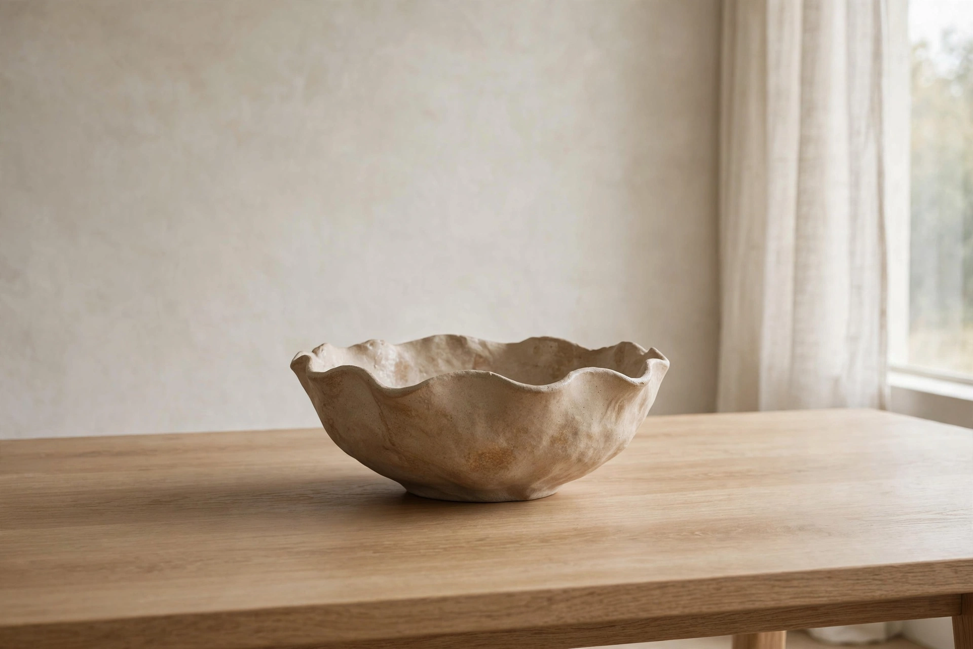 Sculptural Ceramic Bowl Centerpiece On Dining Table