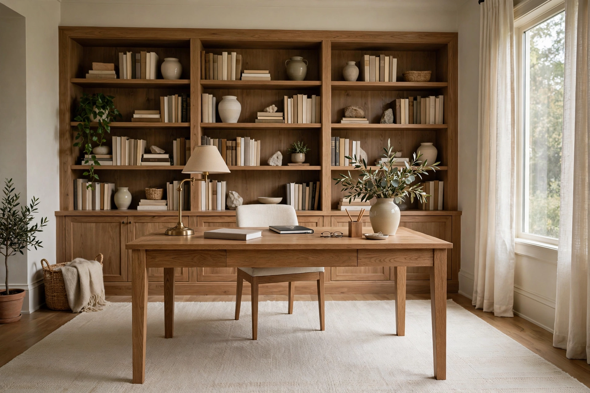 Neutral Rug Letting Furniture Lead Home Office
