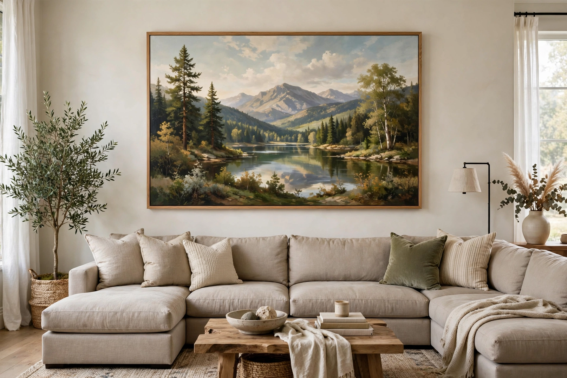 Large Artwork Hung Above The Long Side Of Sectional