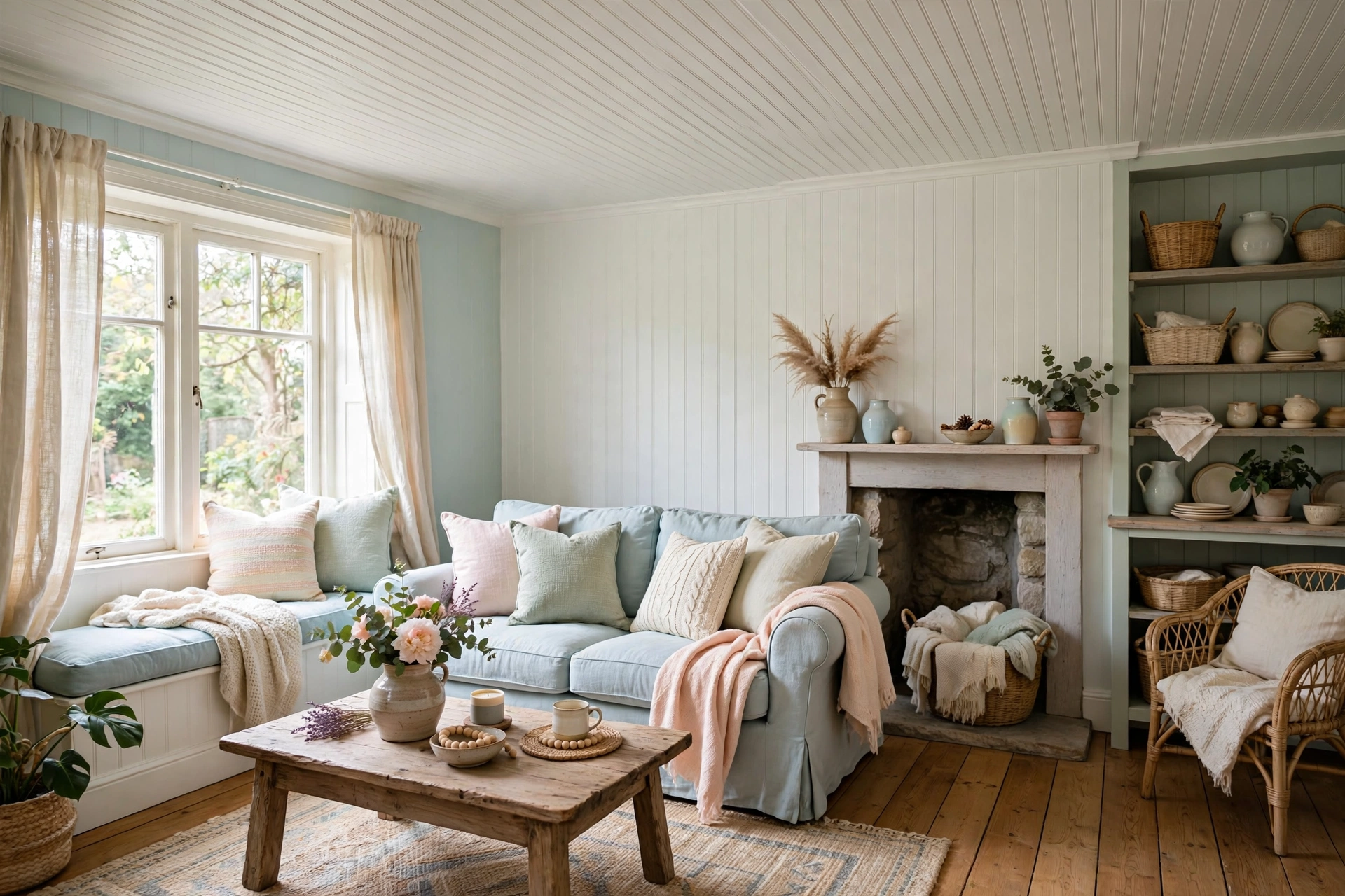 White Beadboard Ceiling With Cottage Character