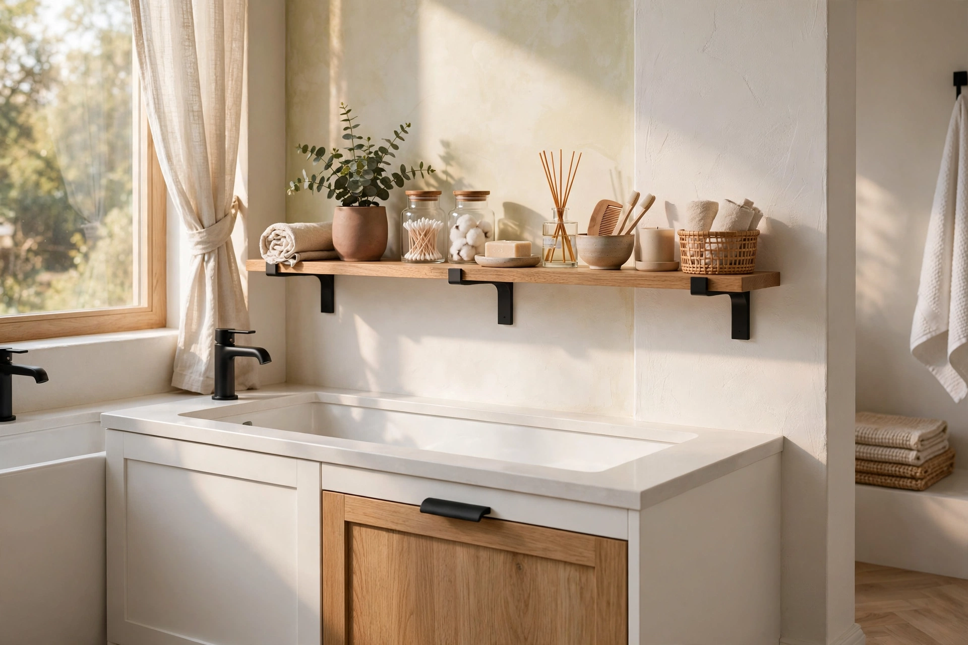 Wall Mounted Shelf Clearing Bathroom Counter Space