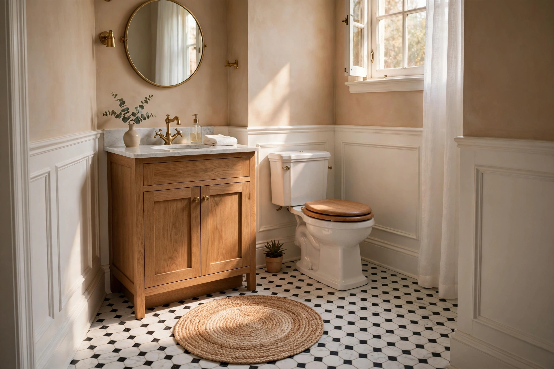 Small Round Rug Dressing Up A Compact Powder Room Floor