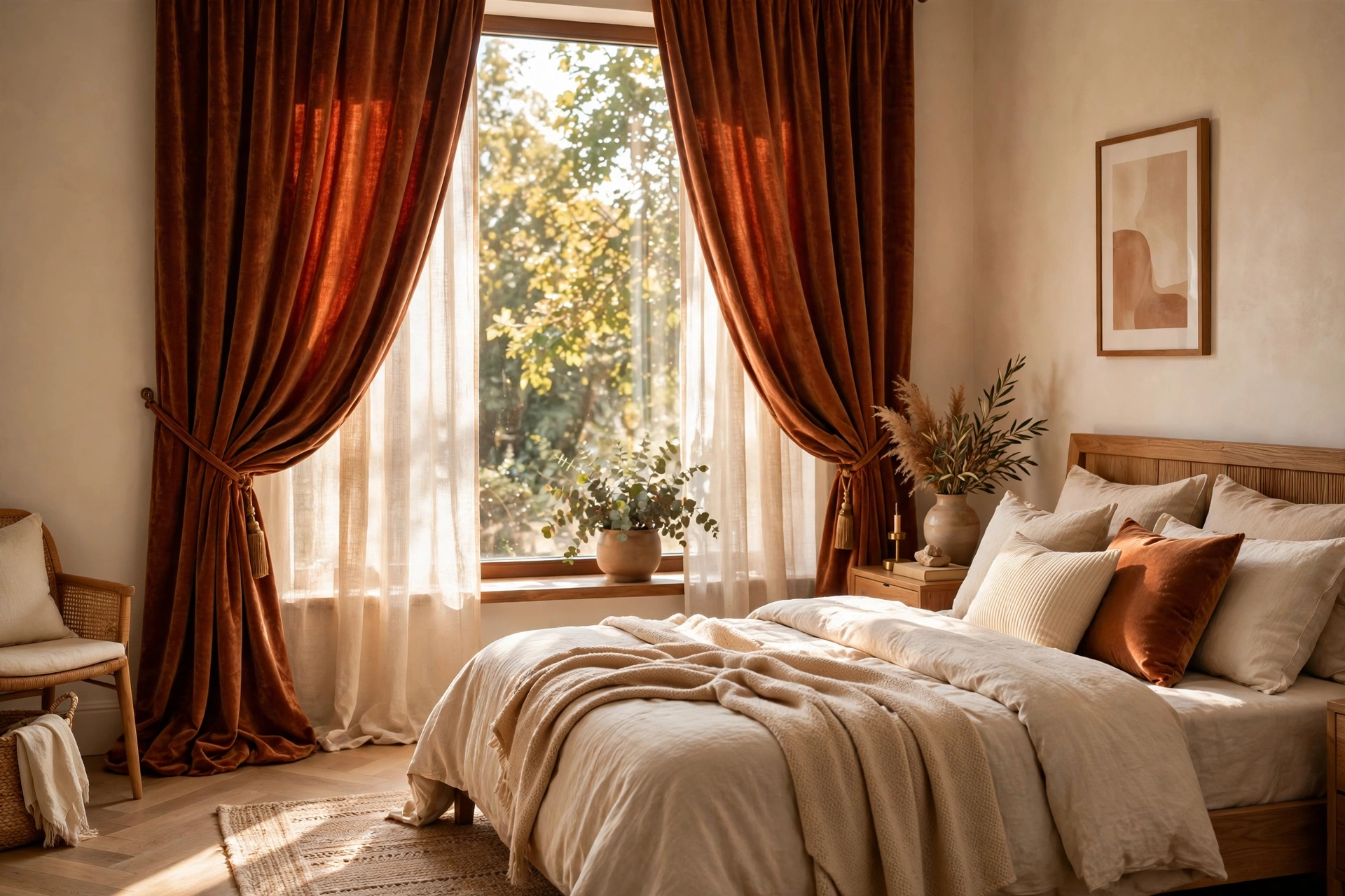 Luxurious Velvet Curtains Warm Bedroom Ambiance
