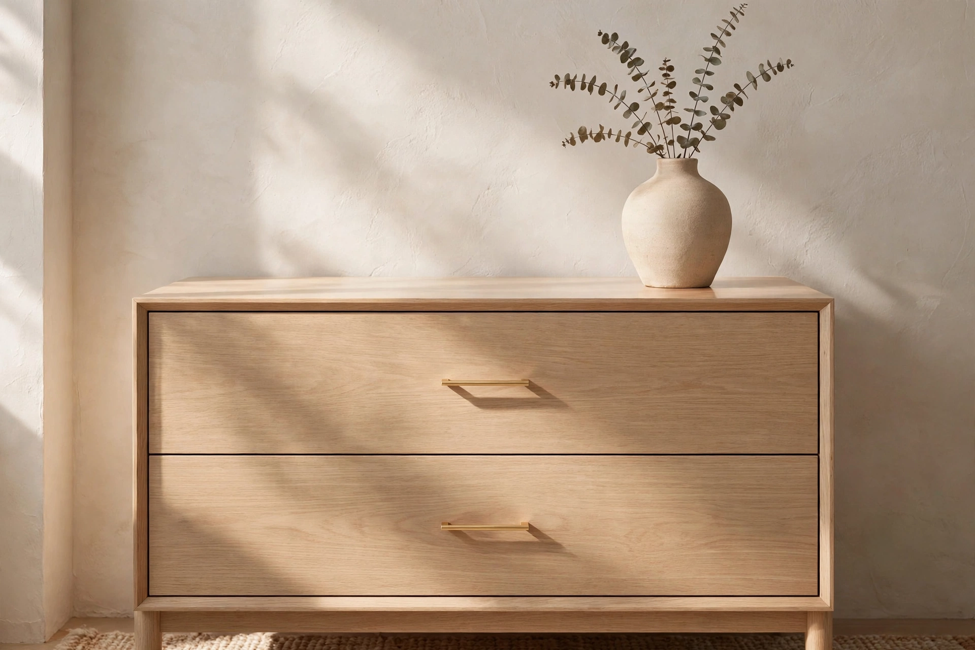 Minimal Dresser Top With One Vase and Clear Surface