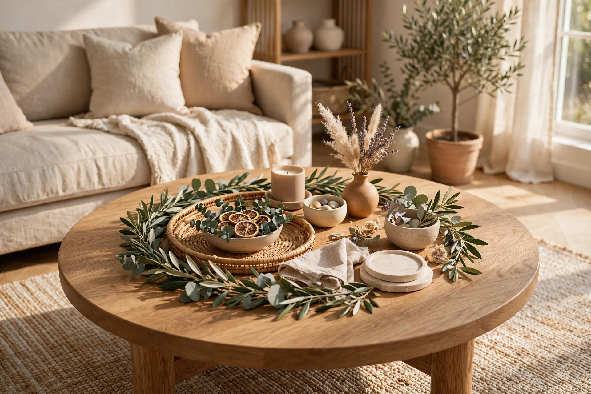 Round Coffee Table With Round Styling Arrangement