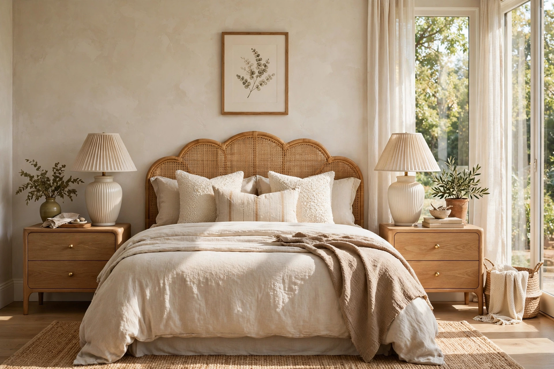 Twin Matching Bedside Lamps Flanking Bed