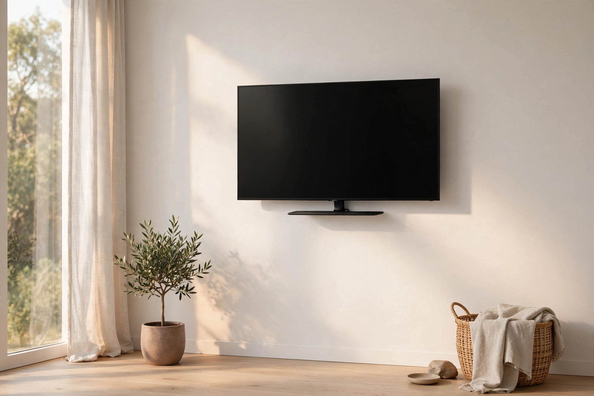 Minimalist Floating TV Mount On A Clean White Wall