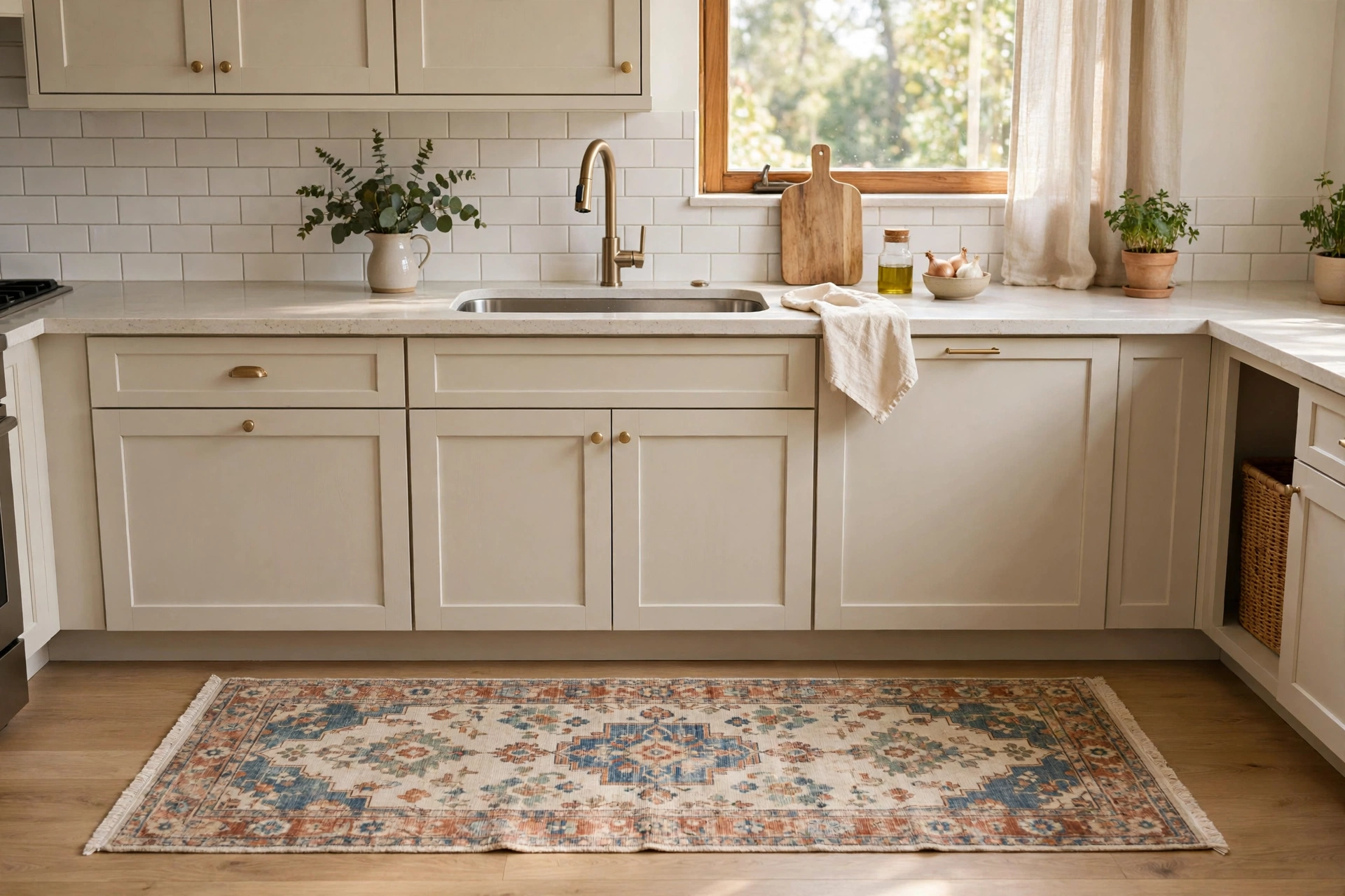 Washable Runner Rug In Front Of Kitchen Counter