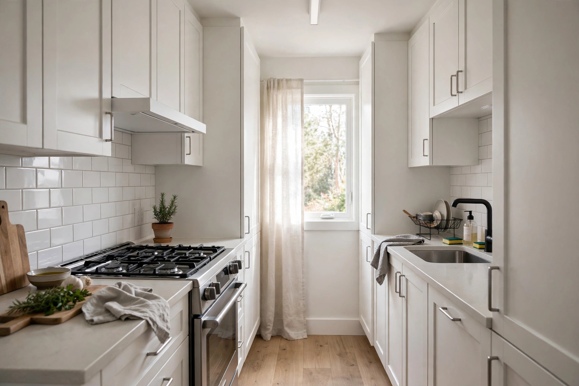 Slim Profile Range Hood In Small Kitchen