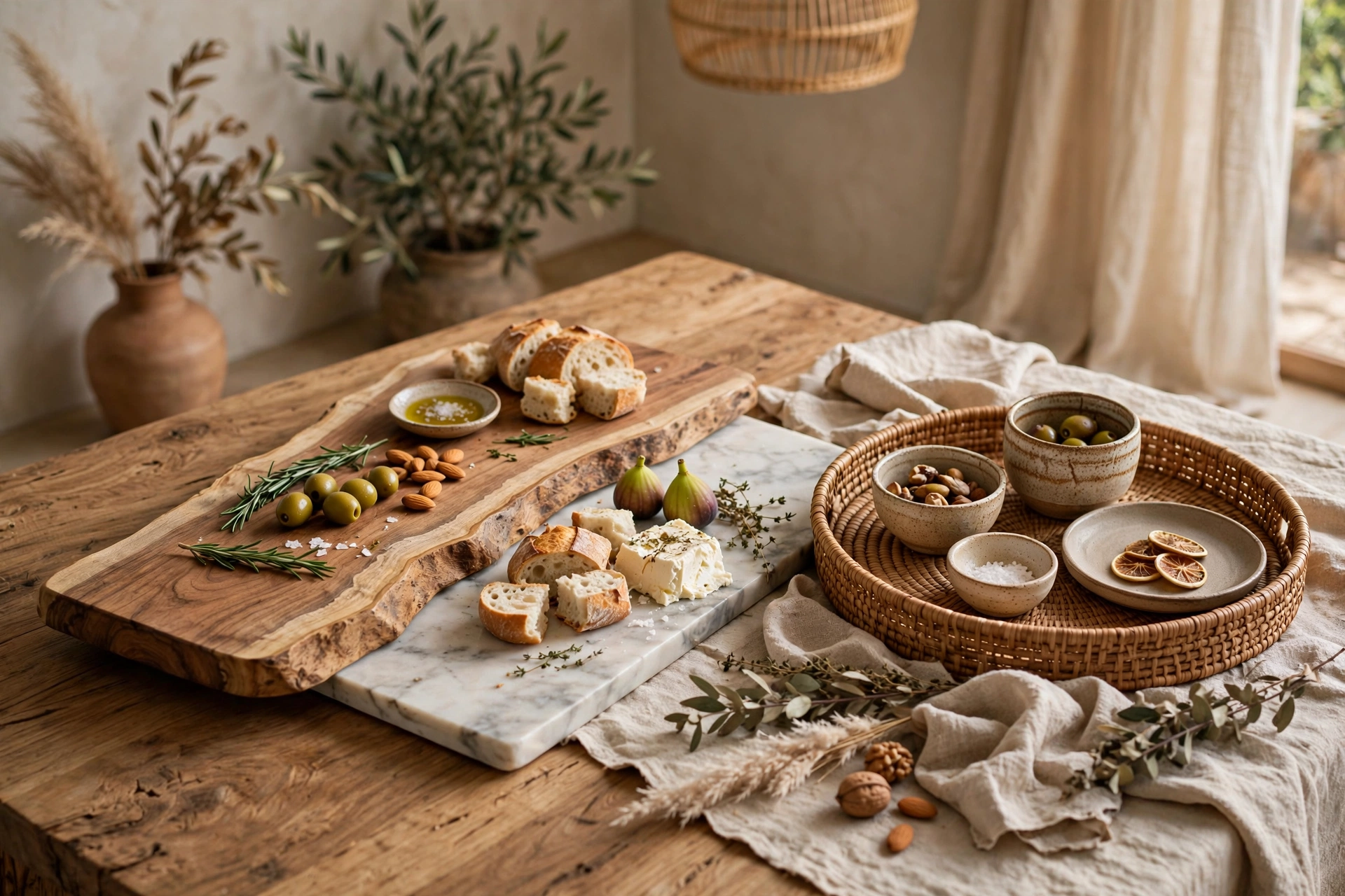 Dining Table With Natural Wood And Stone Textures