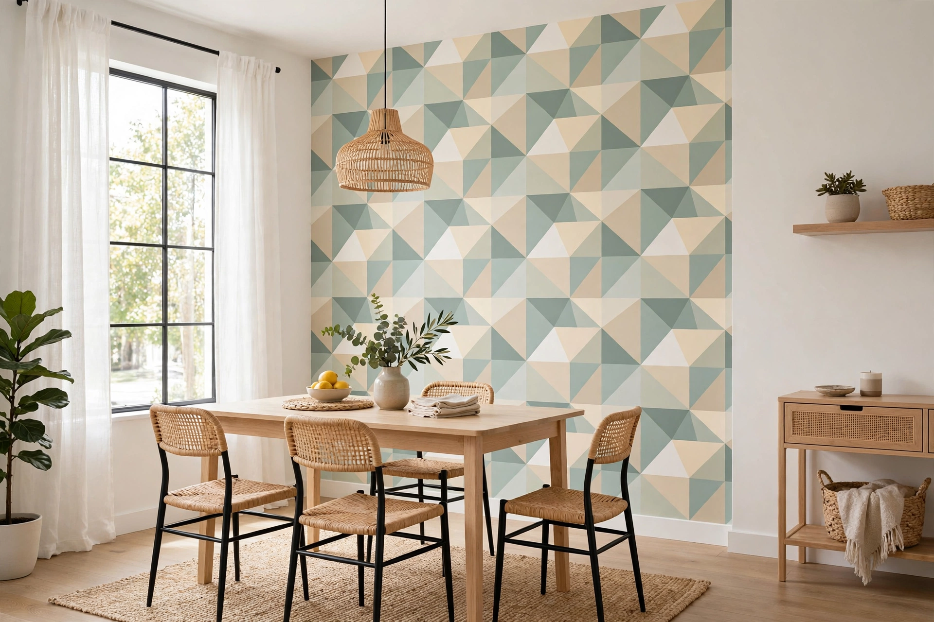 Dining Room With Peel And Stick Wallpaper Accent Wall