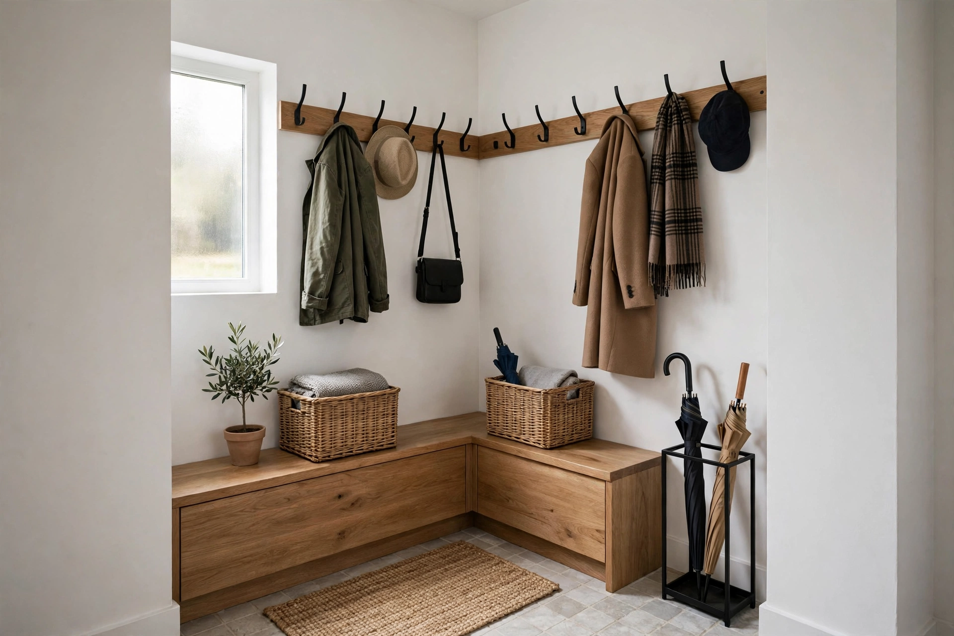 Corner Mounted Coat Rack Using Wasted Space