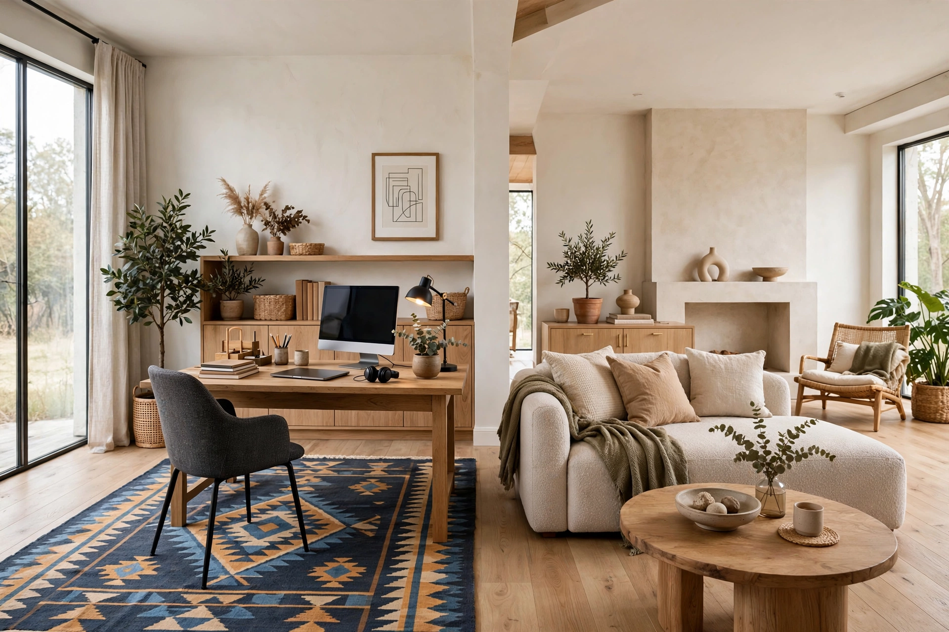 Rug Zoning Home Office In Open Plan Space