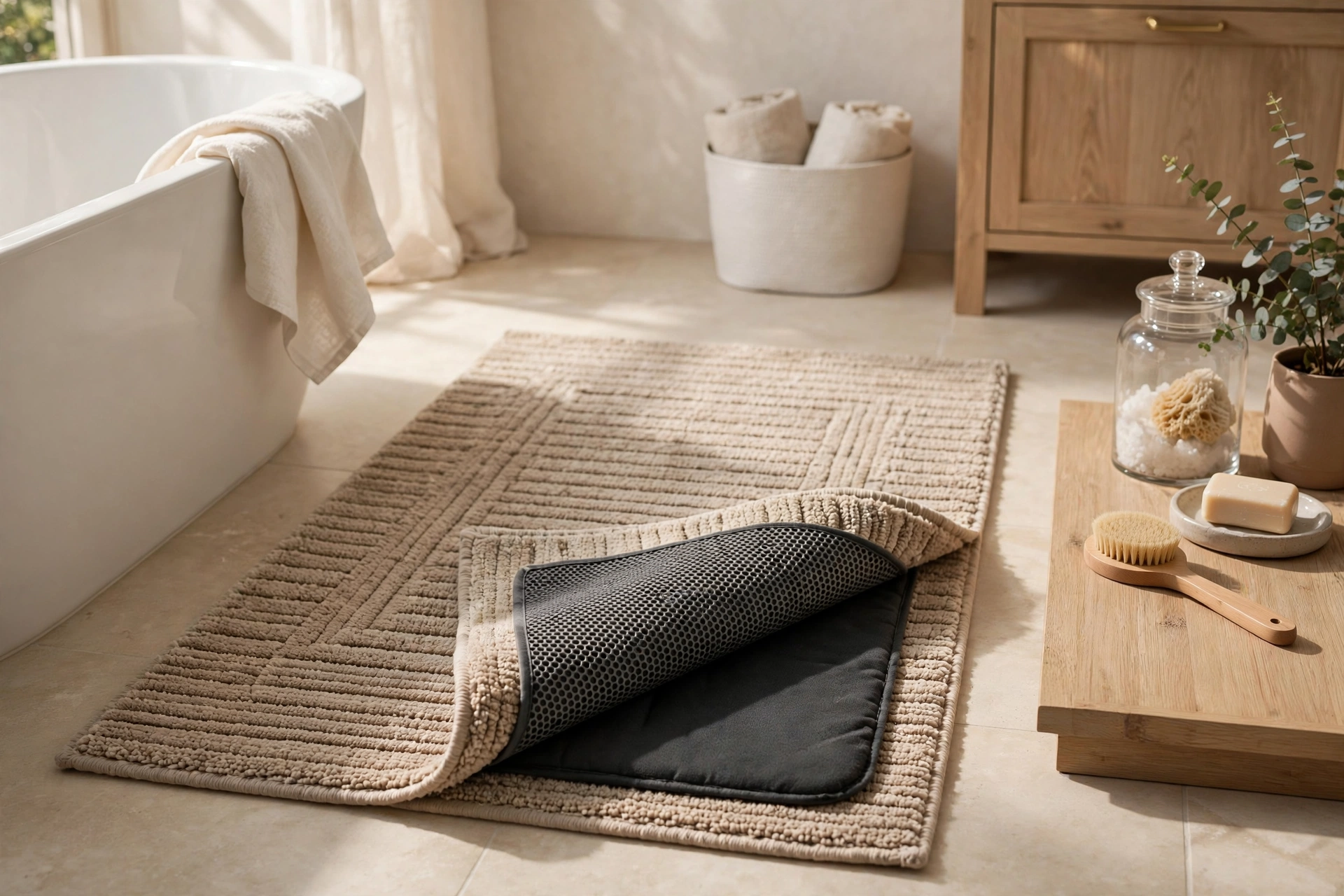 Bath Rug With Anti-Slip Pad Layering For Extra Safety And Cushion