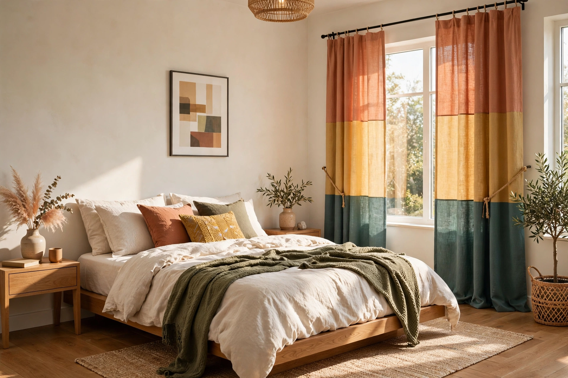 Modern Color Blocked Curtain Panels Bedroom