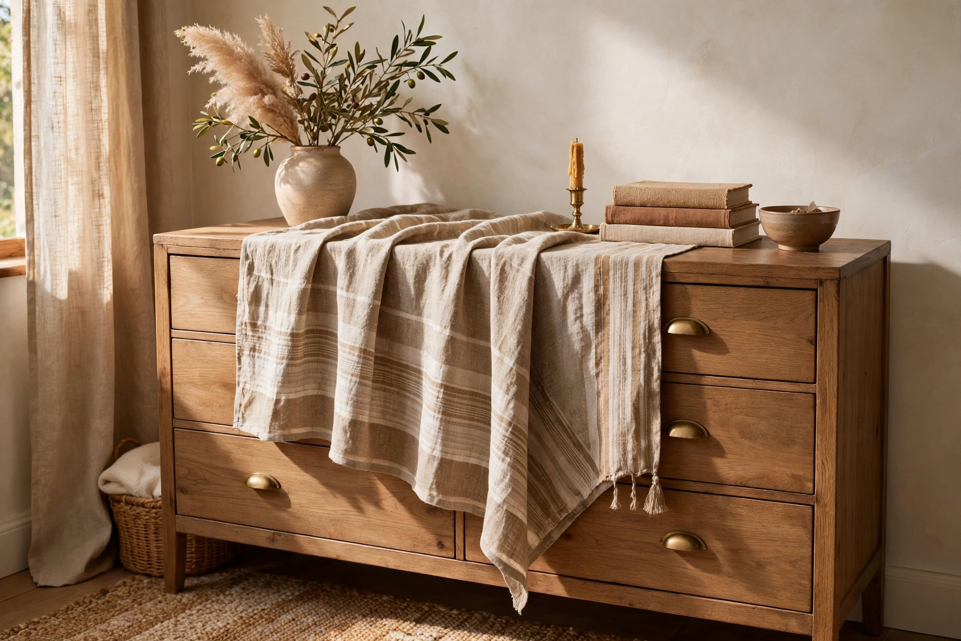 Fabric Runner Draped Over the Top of a Dresser