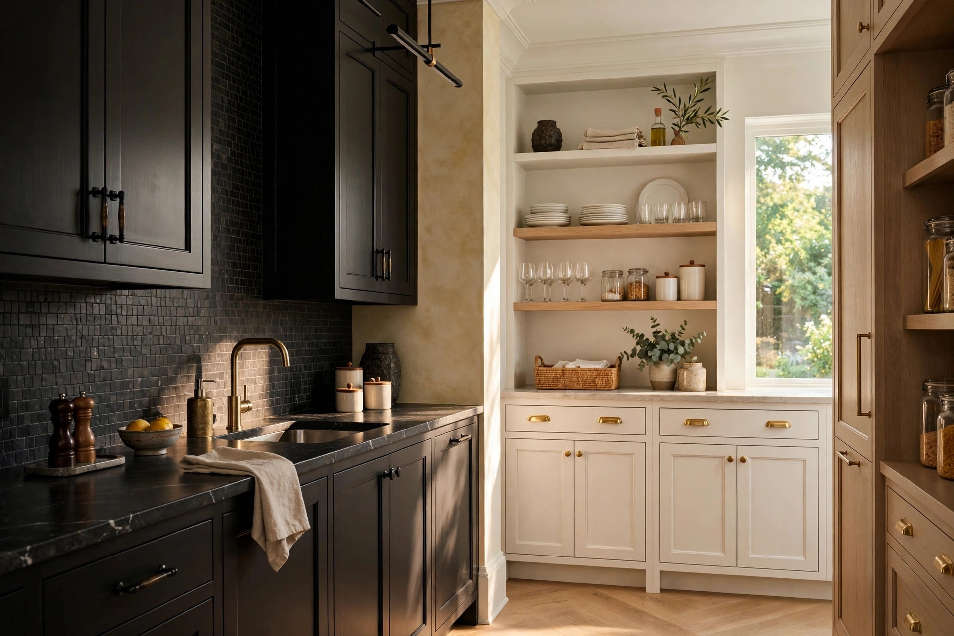 Contrasting Light And Dark Finishes In A Designer Butler's Pantry