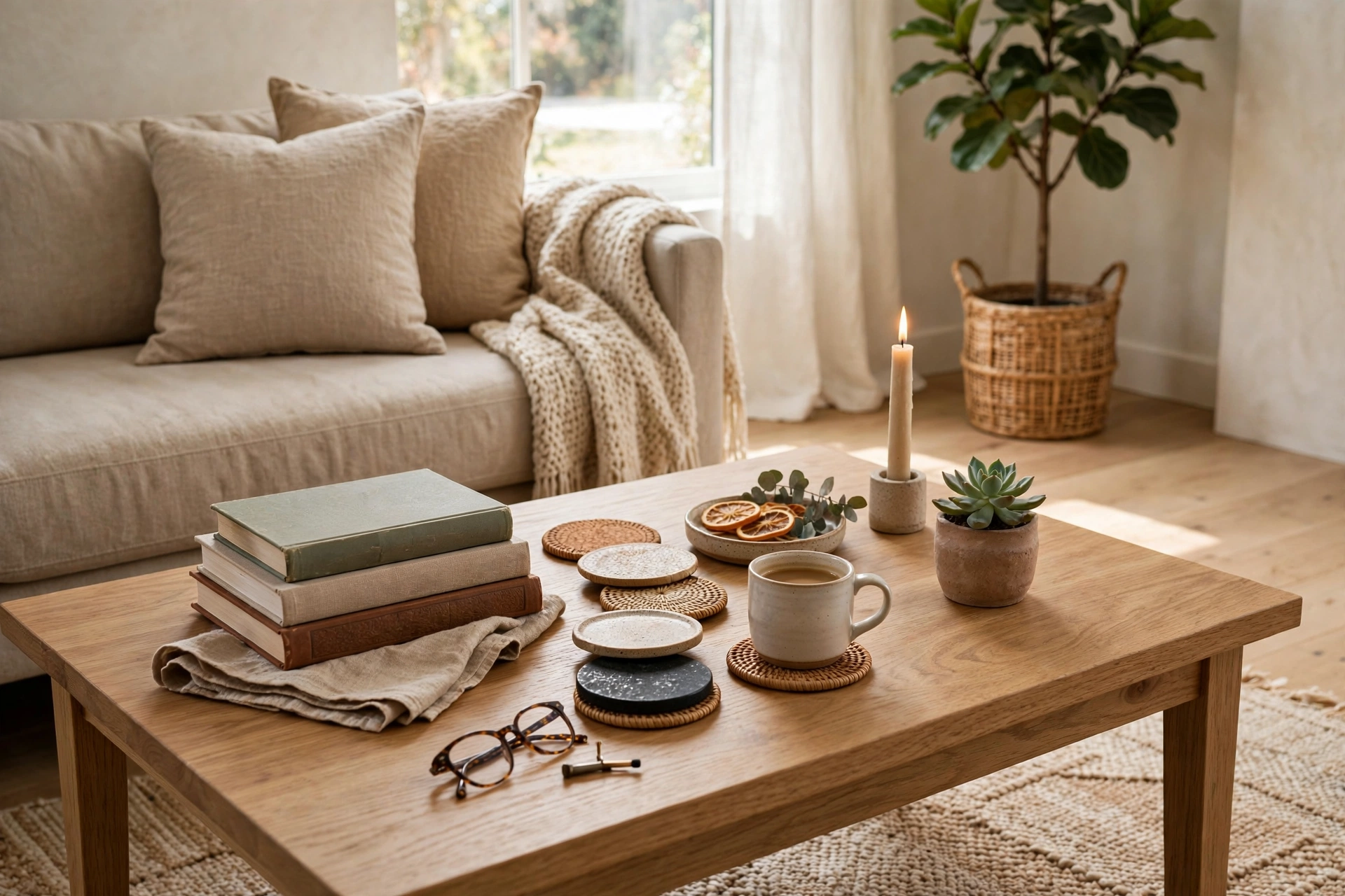 Functional Coffee Table Styling With Coasters and Books