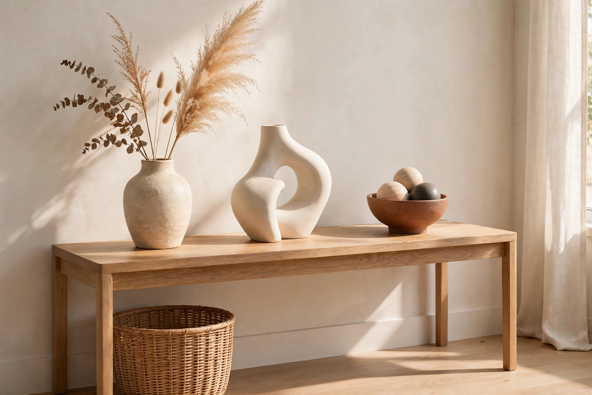 Minimalist Console Table With Three Hero Decor Pieces