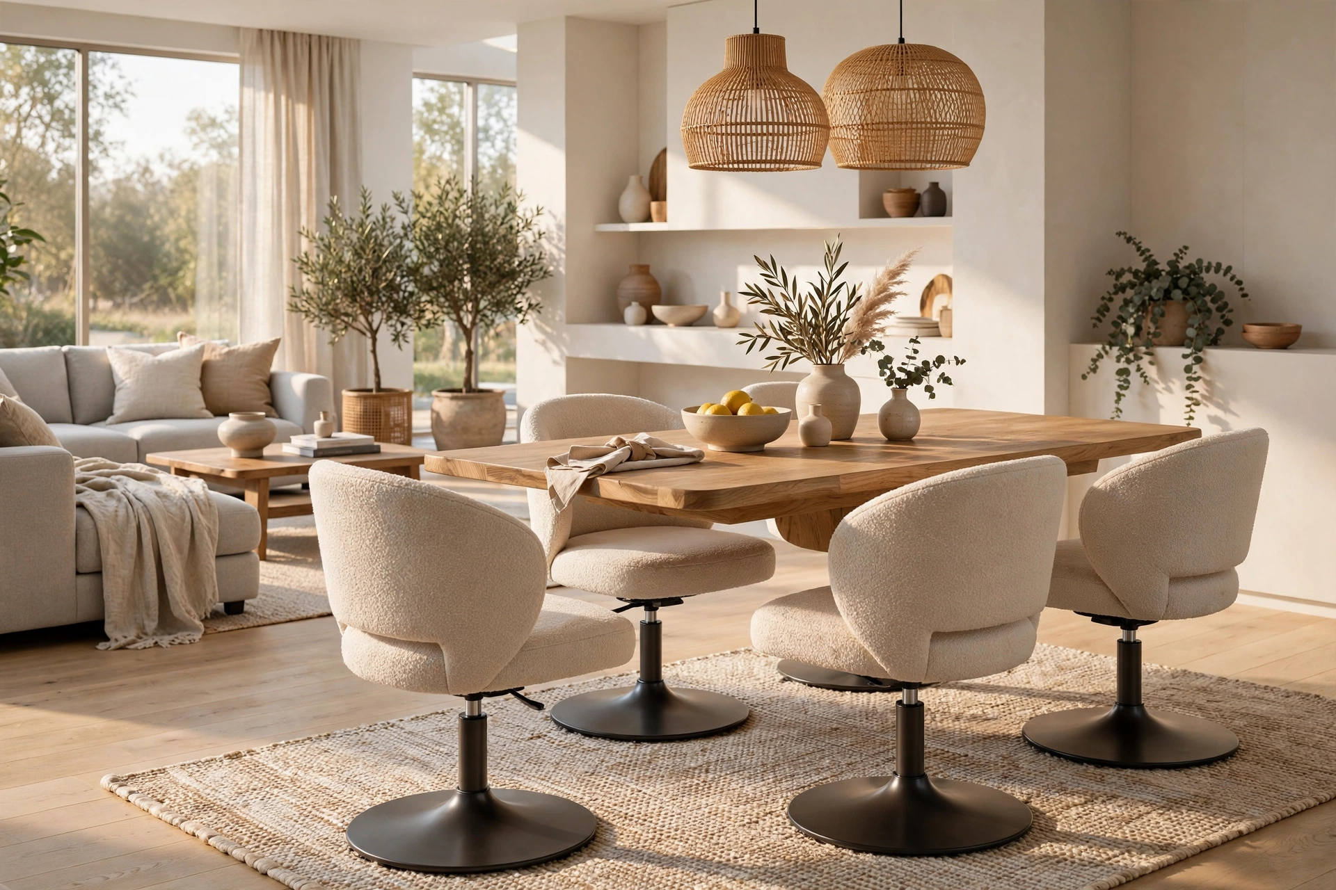 Swivel Dining Chairs in a Contemporary Open Dining Space