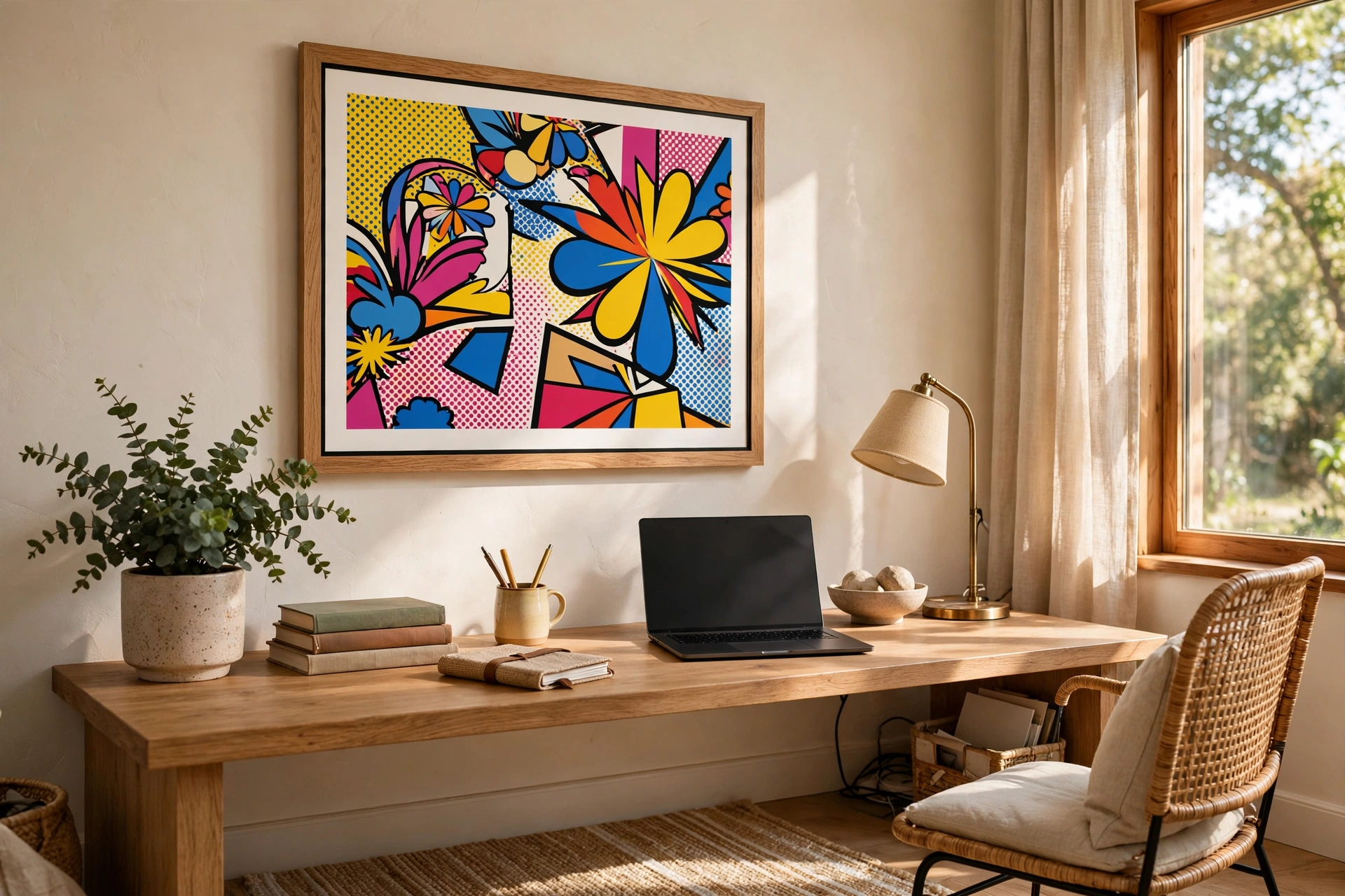 Home Office Wall With Colorful Pop Art Print