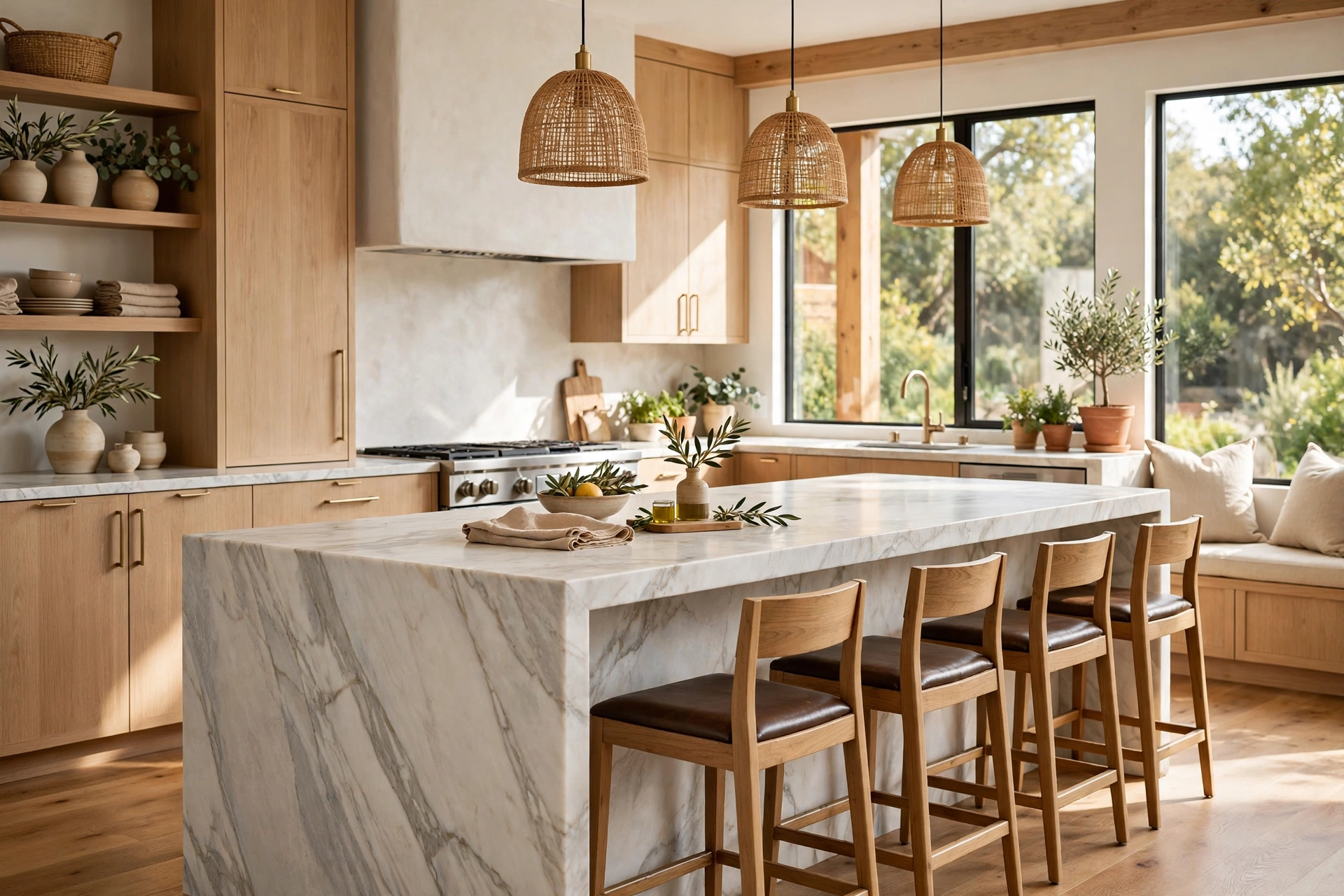 Waterfall Kitchen Island With Tuck Under Seating