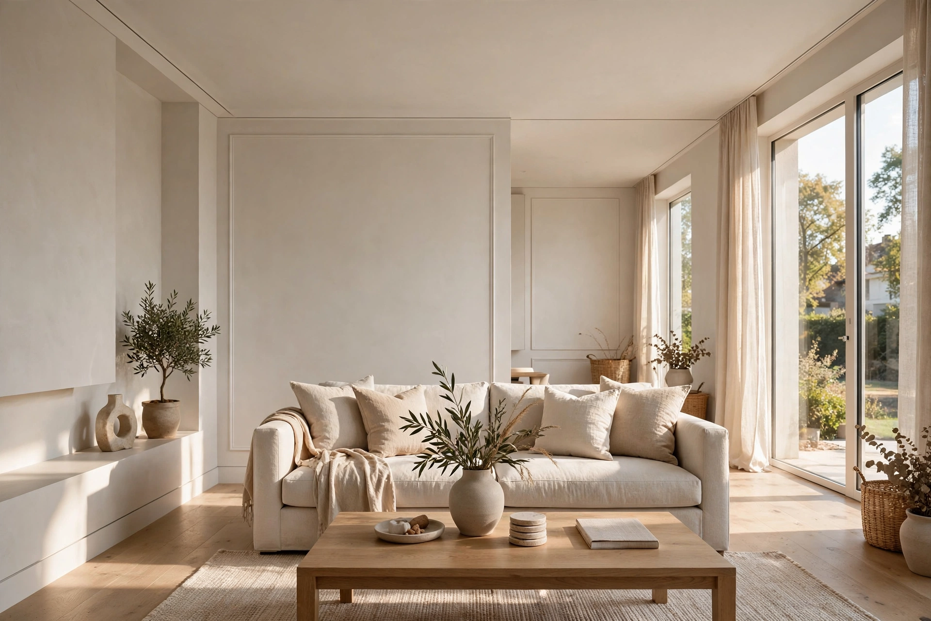 Slim Minimalist Trim Molding In A Modern Neutral Living Room