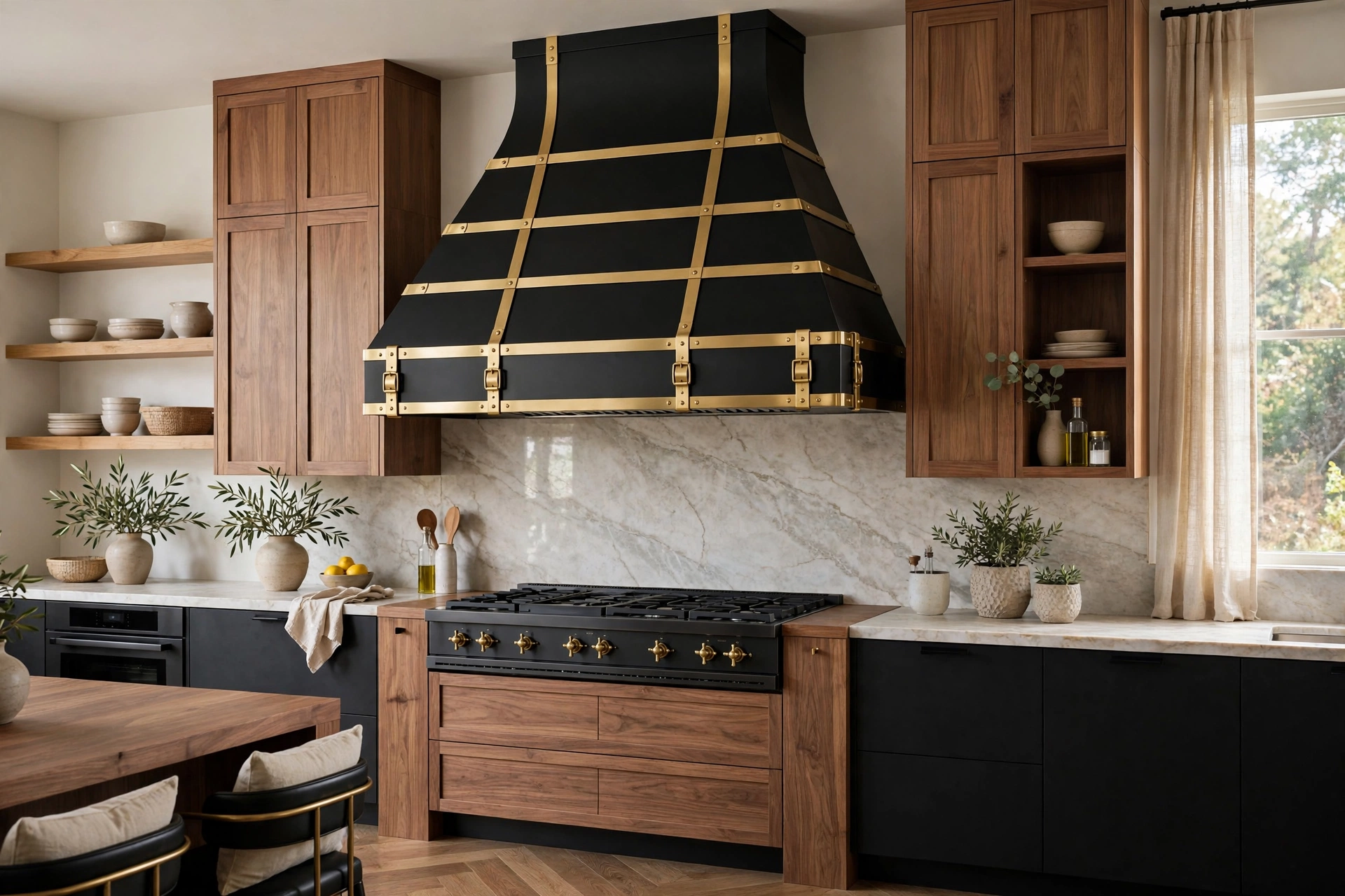 Two Tone Range Hood With Decorative Trim Details