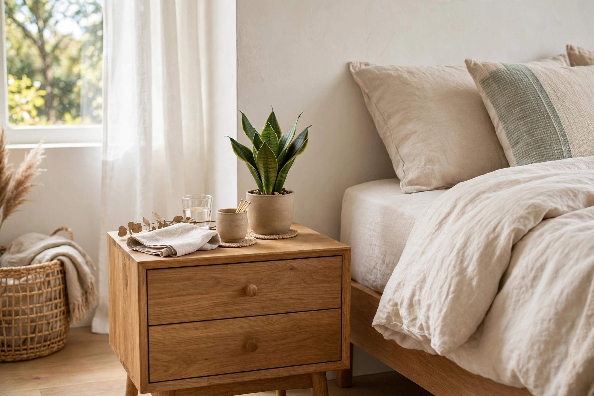 Nightstand With Green Plant For Natural Freshness