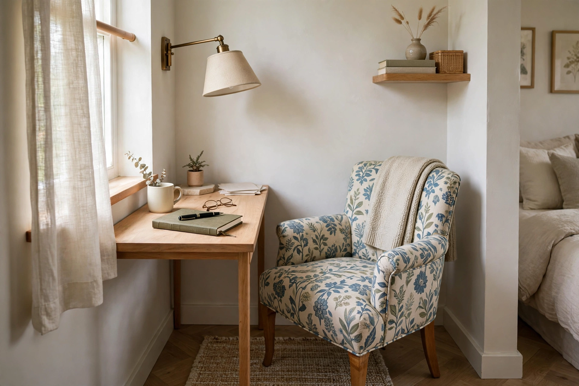 Upholstered Desk Chair In Small Bedroom Corner