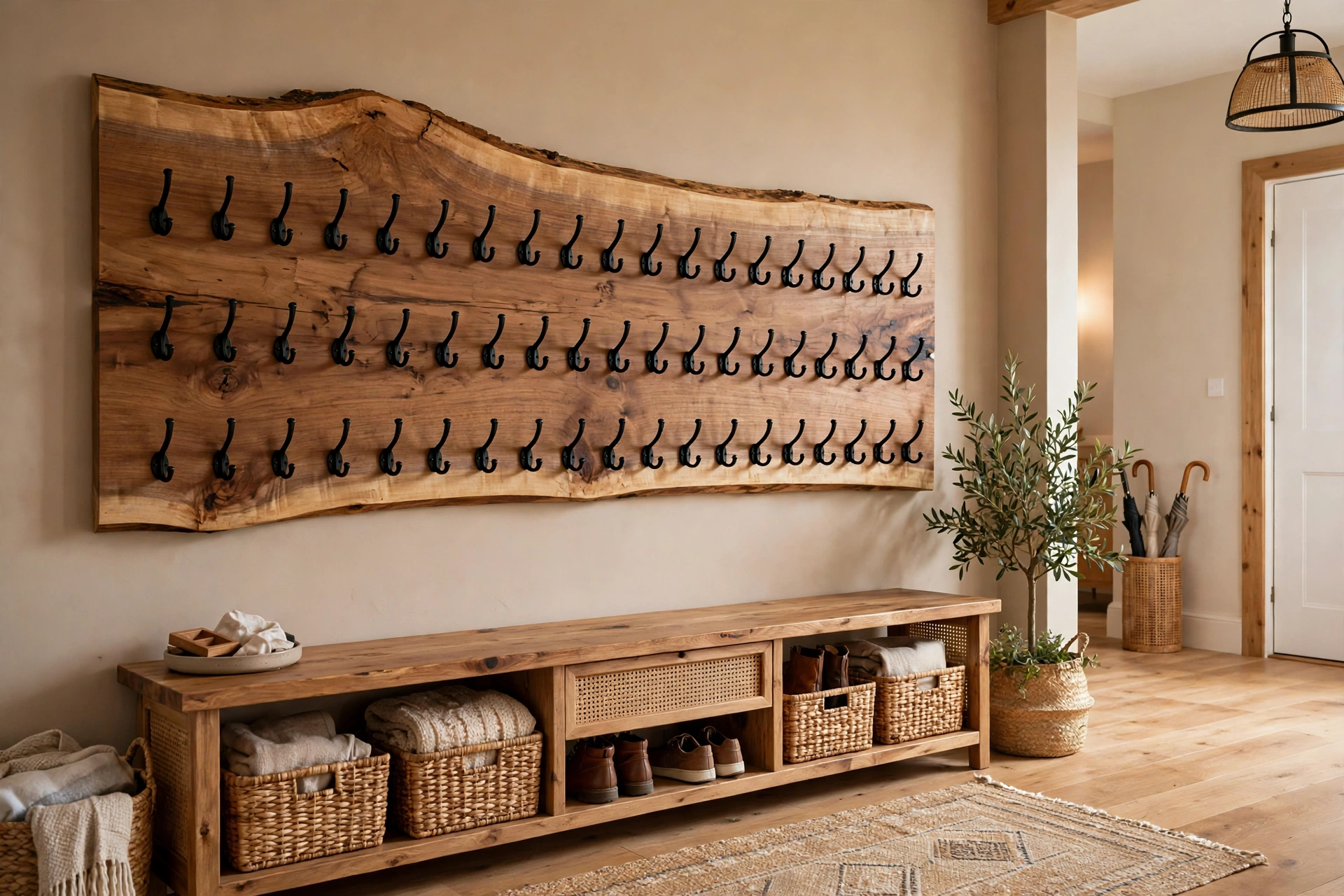 Wide Board With Multiple Rows Of Coat Hooks