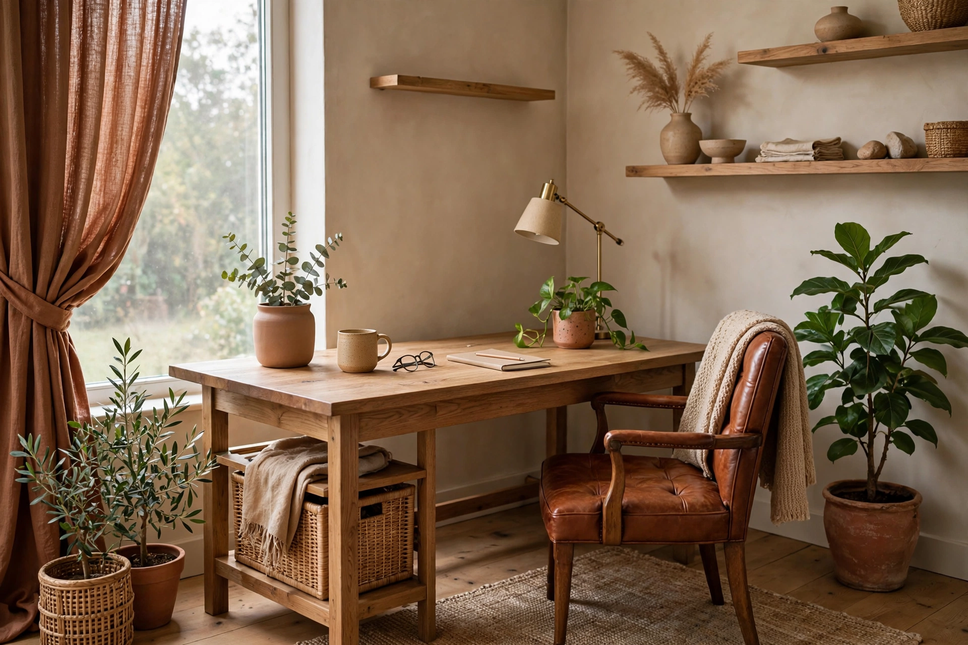 Earth Tone Curtains Creating Calm Home Office Palette
