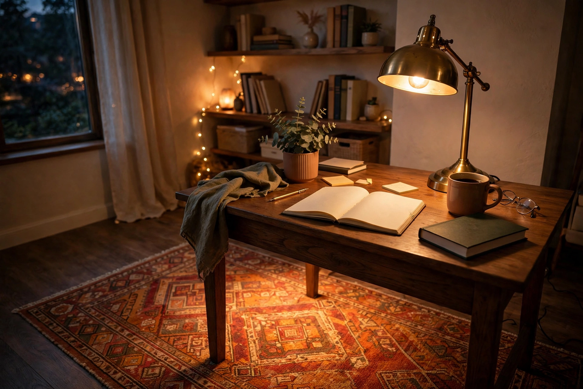 Home Office Rug Matched To Warm Lighting
