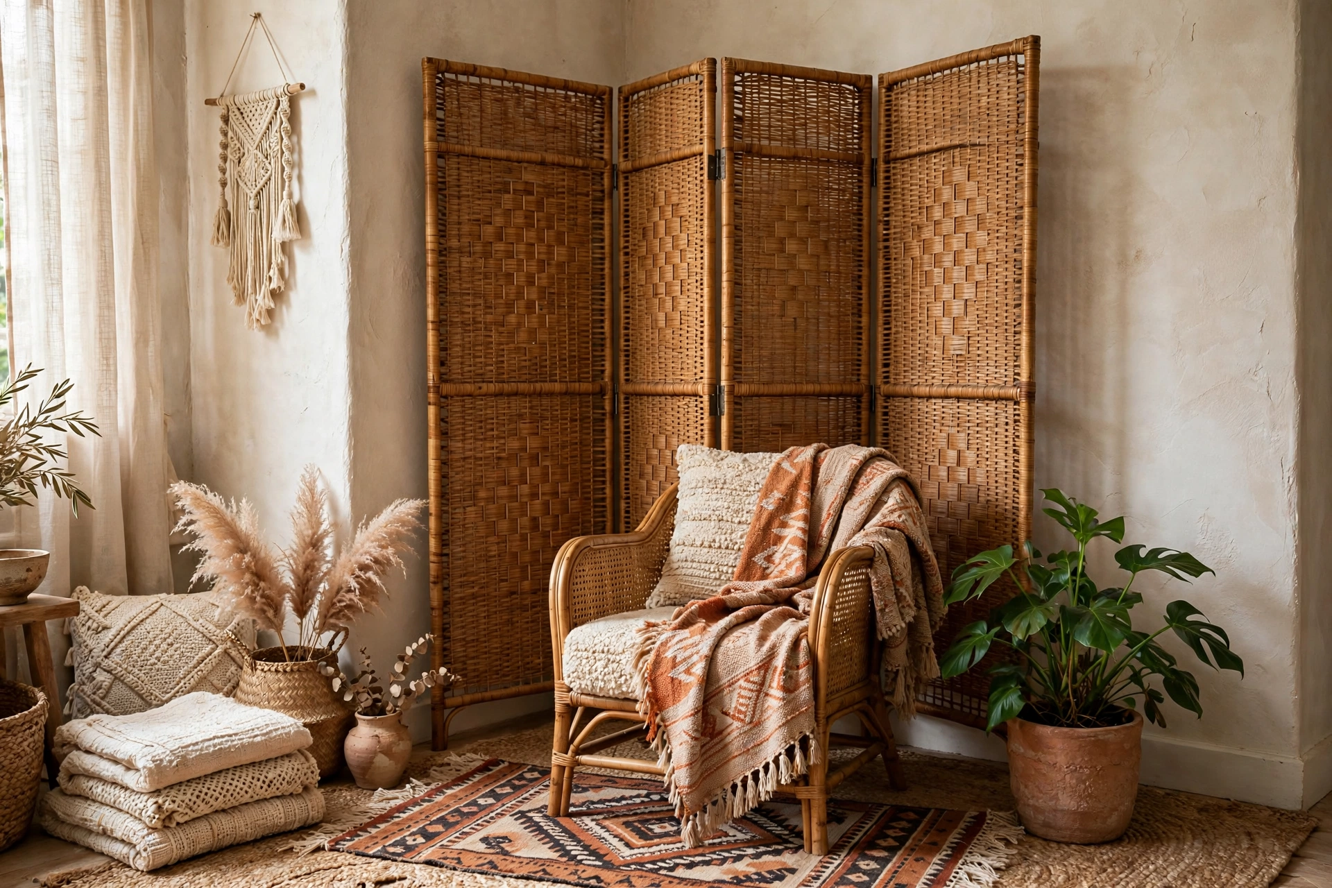 Rattan Room Divider Screen Softening A Corner