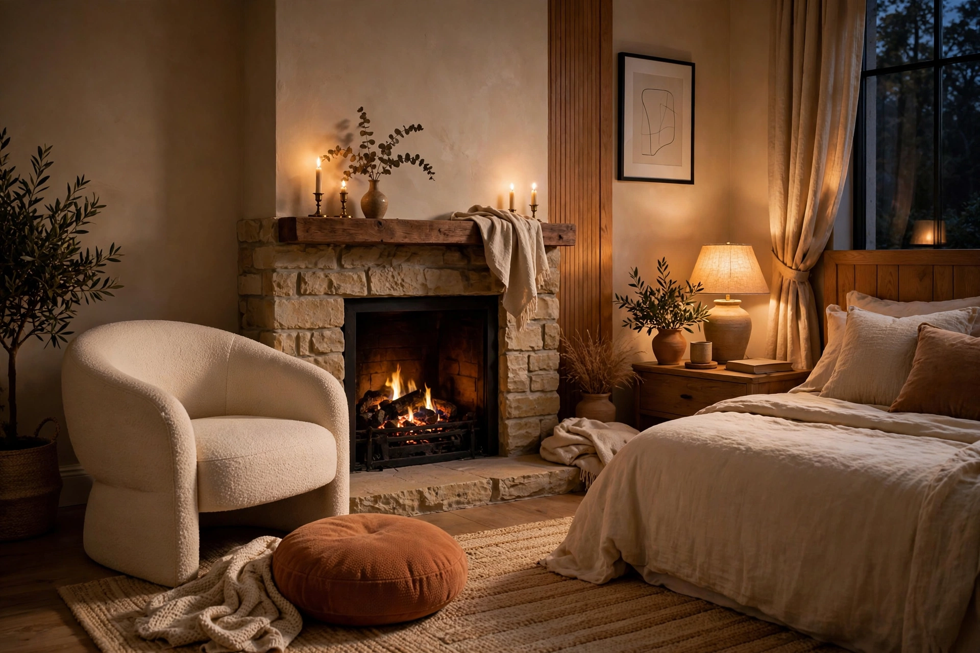Rustic reclaimed wood plank wainscoting warming a farmhouse bedroom