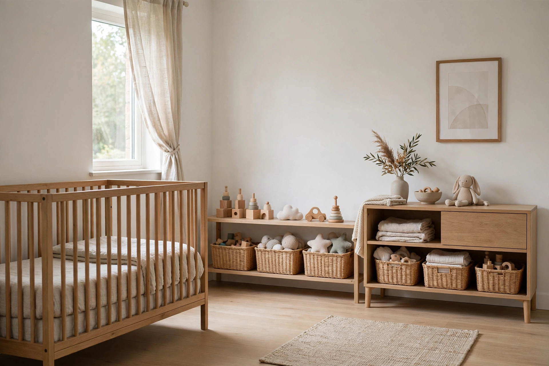 Toddler bedroom design ideas with a calm clutter-free room and simple tidy storage