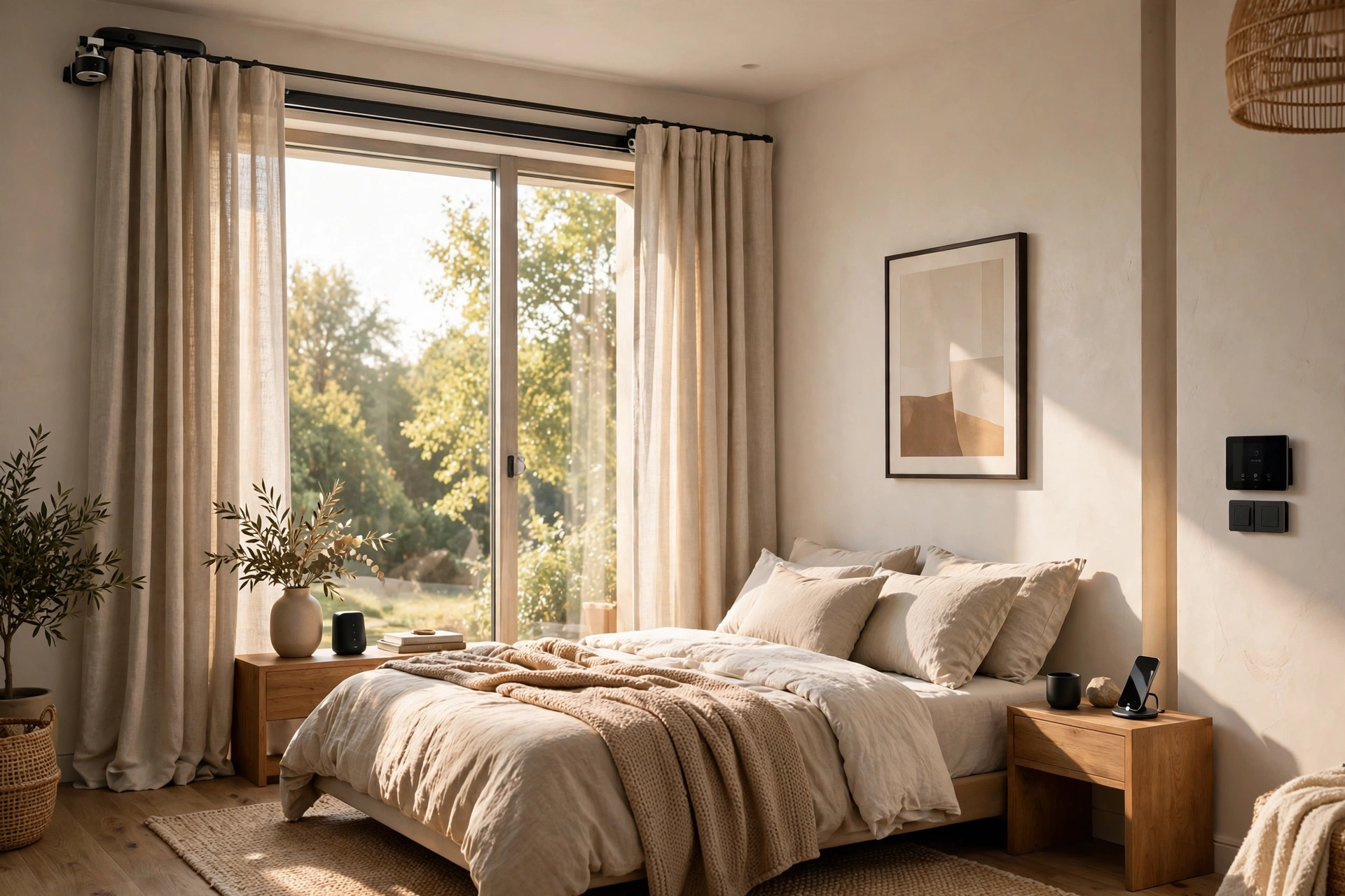 Smart Motorized Curtains Modern Bedroom Technology